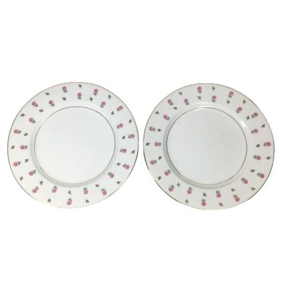 2 pc Noritake Rosalie Dinner Plates w/ Roses Rose Buds & Leaves Gold Trim 10.5" - Picture 4 of 6